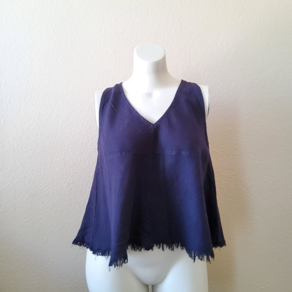 Indigo Rein Linen Blend Split Open Back Tank Top Navy Blue New - Picture 1 of 11